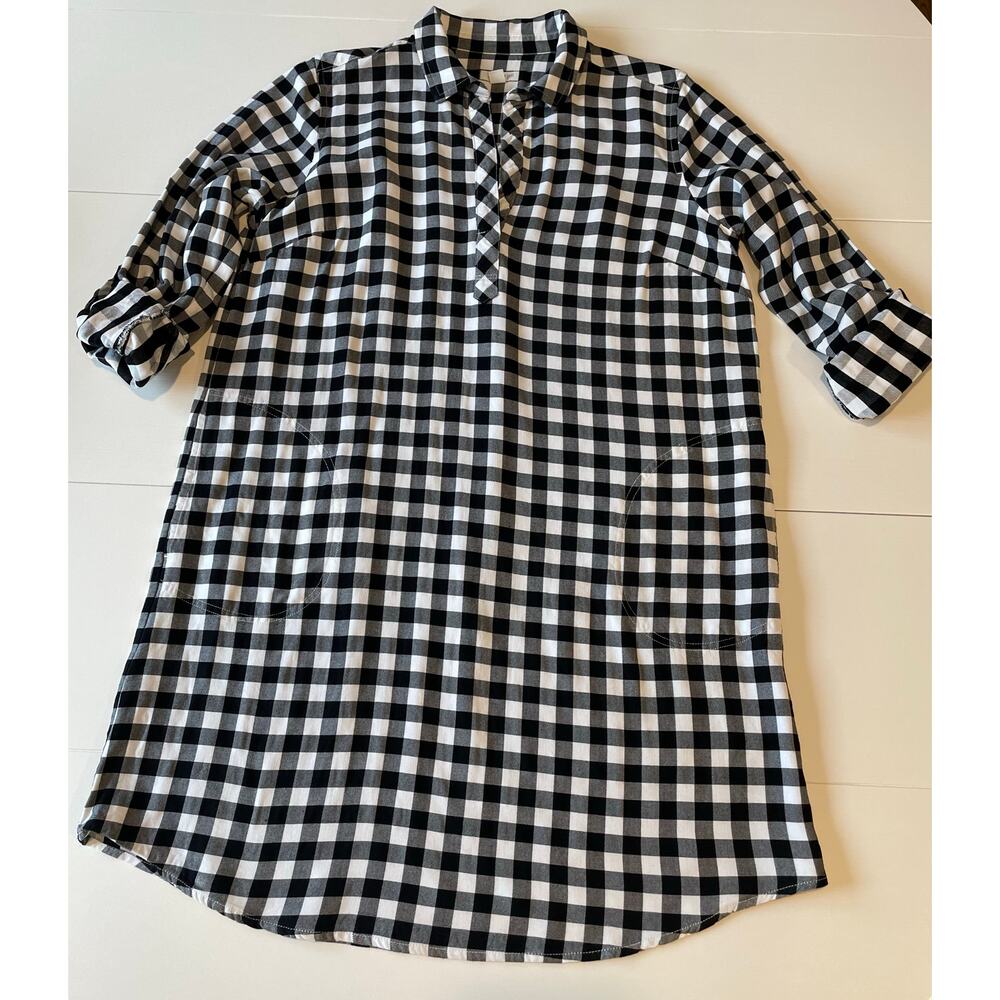 J. Jill Gingham Plaid Tunic Dress Pockets Sz M Black White Cottagecore Preppy - Picture 7 of 11